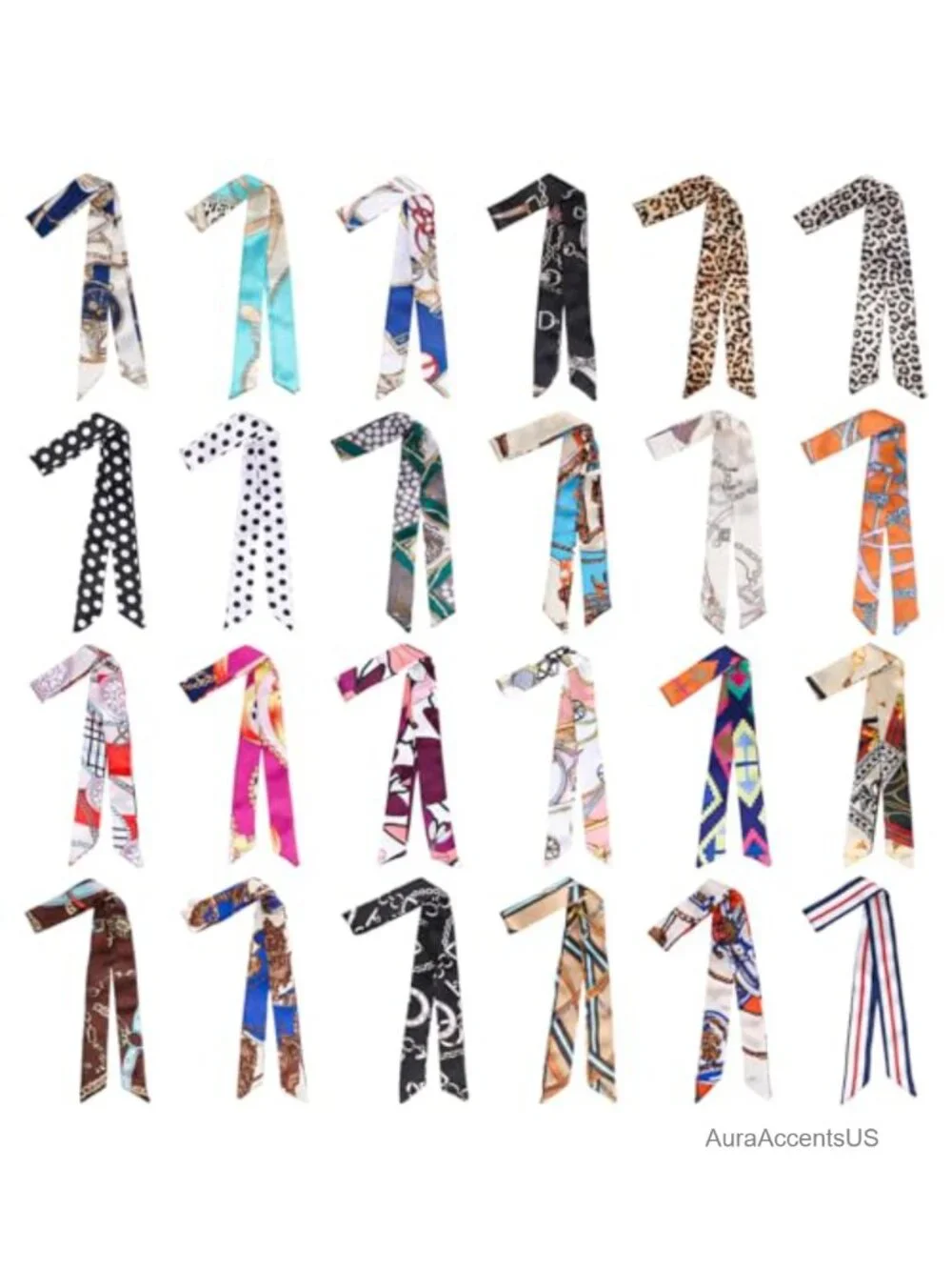 24 Pcs Satin Scarf Set Narrow Hair Neck Purse Scarf Versatile Styling
